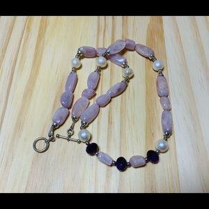 Amethyst, Pearl, and Lilac Gemstone Necklace